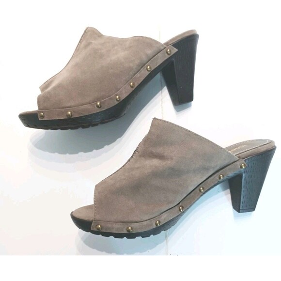 Lane Bryant Women's Taupe Faux Suede Mules Slip-On Clogs Size 11 W Open Toe - Picture 3 of 7